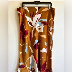RACHEL ZOE Women’s Mustard Floral Satin Skirt with elastic waist.